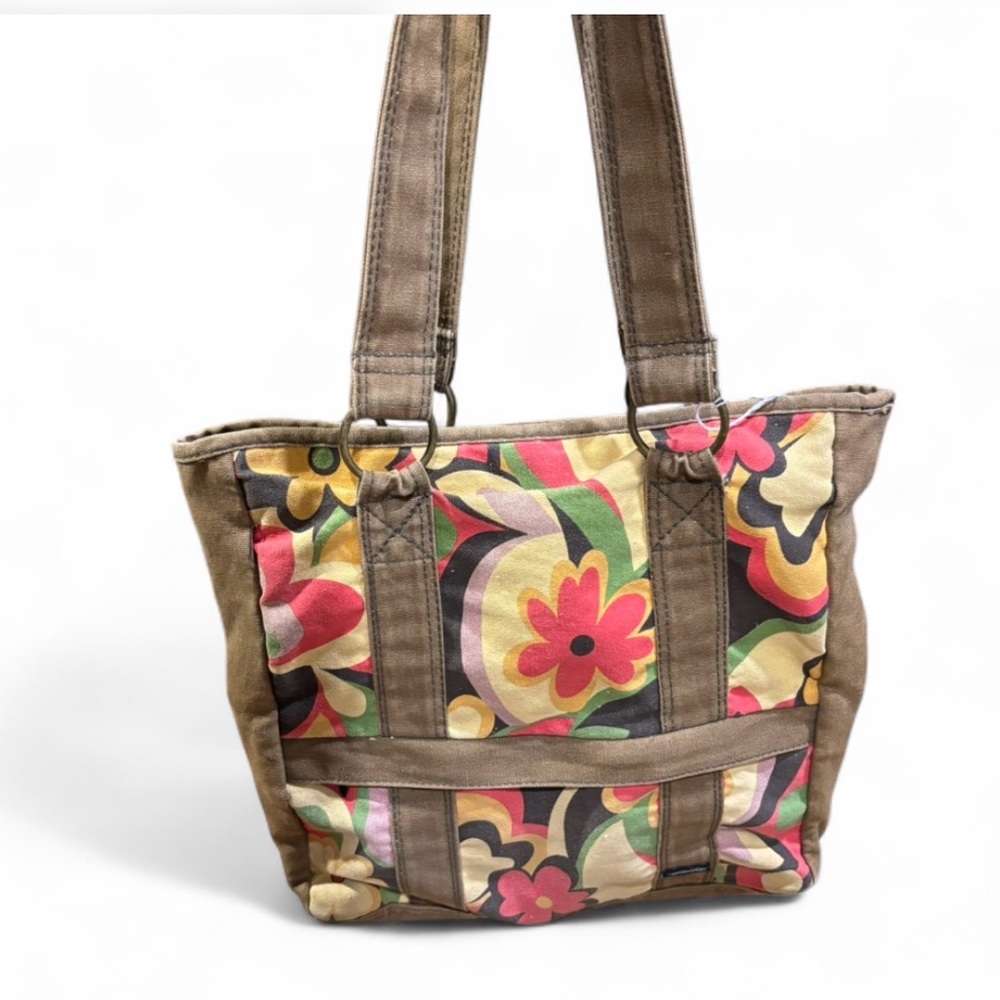Kavu Floral Canvas Tote in Brown, Pink, Yellow, Green